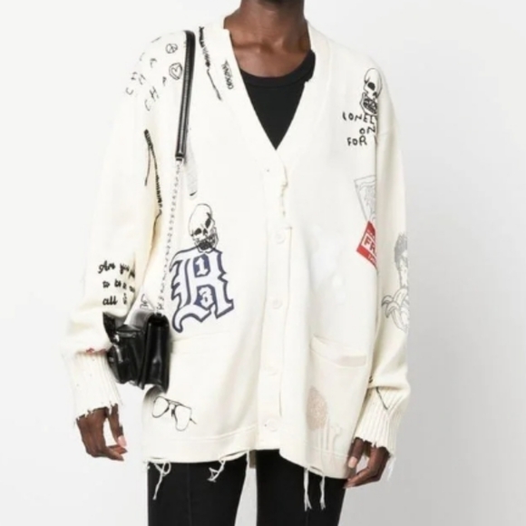 R13 Distressed Graffiti Cardigan Sweater - Picture 5 of 16